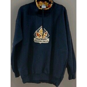 VTG 90s Niagara Falls Leaf Embroidered Sweatshirt M Canada 1/4 Zip POCKETS